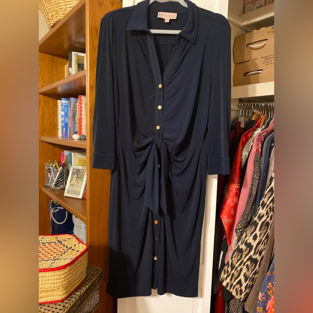Philosophy XL Navy Blue Dress with Gold Buttons.